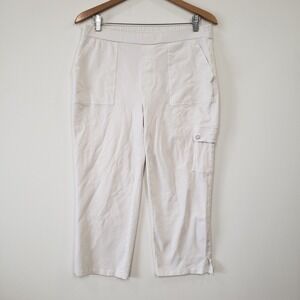 Susan Graver Weekend Crop Pants Womens Large White Cargo Stretch Capris Coastal